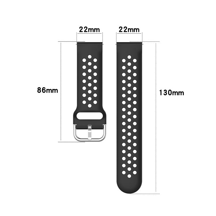 Universal 22mm Width Air Holes Silicone Watch Band Replacement for Huawei Watch 3 / 3 Pro / Samsung Amazfit Watch Etc - Black