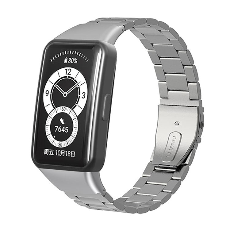 Replacement Watch Band Stainless Steel Three Beads Solid Watchband for Huawei Honor 6 / Huawei Band 6 - Silver