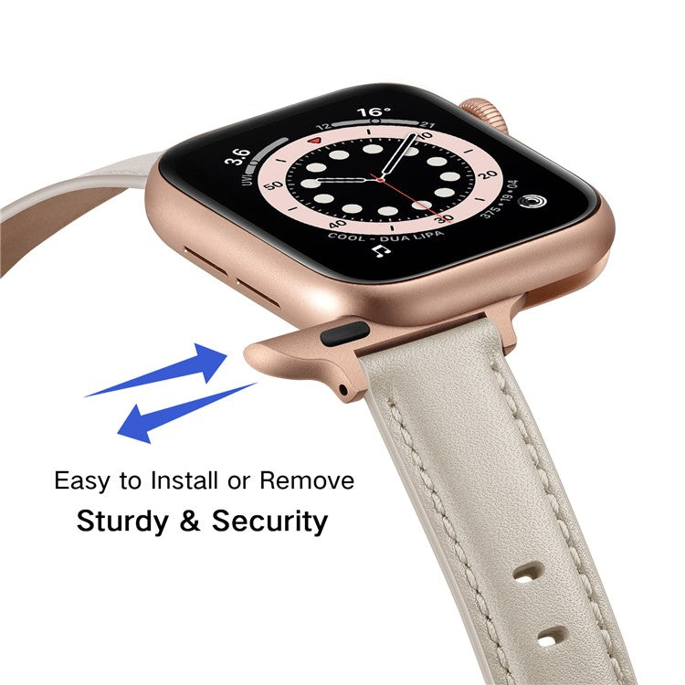 Genuine Leather Replacement Smart Watch Band Strap for Apple Watch Series 10 42mm / 9 8 7 41mm / 6 5 4 SE SE (2022) SE (2023) 40mm / 3 2 1 38mm - Beige / Rose Gold Buckle