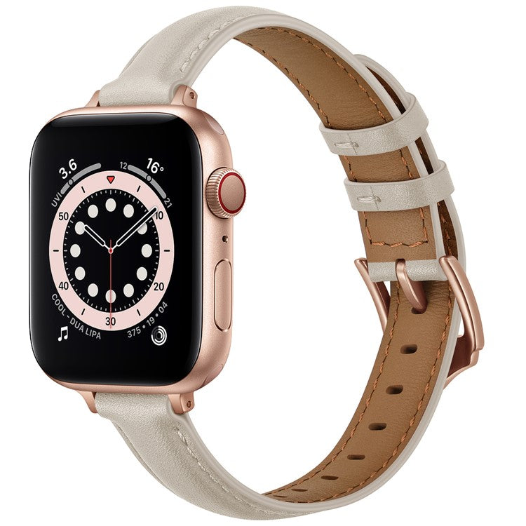 Genuine Leather Replacement Smart Watch Band Strap for Apple Watch Series 10 42mm / 9 8 7 41mm / 6 5 4 SE SE (2022) SE (2023) 40mm / 3 2 1 38mm - Beige / Rose Gold Buckle