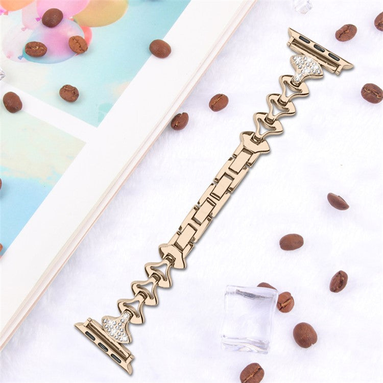 Aluminum Alloy Rhinestone Fan Shaped Bracelet Watch Strap Replacement for Apple Watch Ultra 49mm / Ultra 2 49mm / Series 9 45mm / SE (2023) 44mm / Series 8 / 7 45mm / Series 6 / 5 / 4 / SE / SE (2022) 44mm / Series 3 / 2 / 1 42mm - Champagne Gold