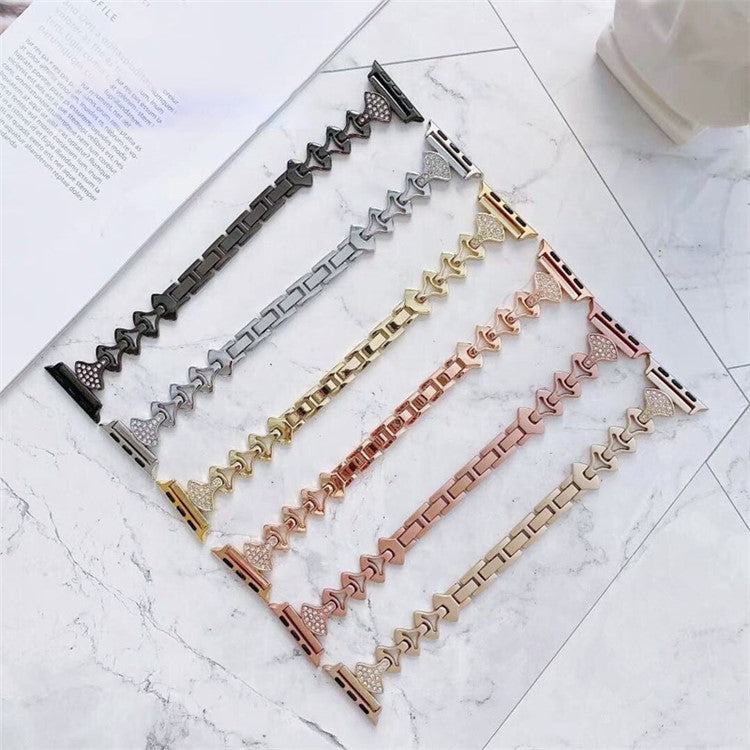 Aluminum Alloy Rhinestone Fan Shaped Bracelet Watch Strap Replacement for Apple Watch Ultra 49mm / Ultra 2 49mm / Series 9 45mm / SE (2023) 44mm / Series 8 / 7 45mm / Series 6 / 5 / 4 / SE / SE (2022) 44mm / Series 3 / 2 / 1 42mm - Champagne Gold