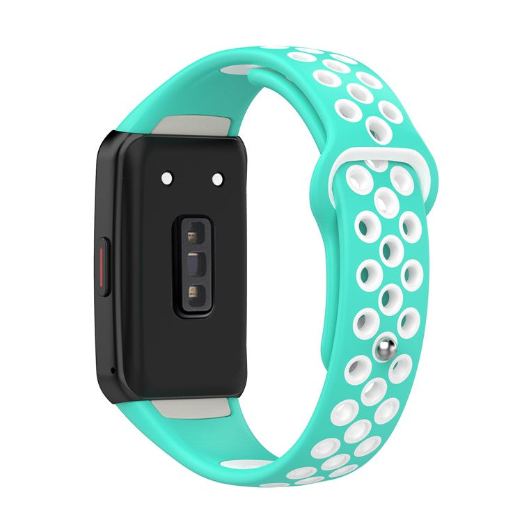 Dual Color Silicone Watch Band Wrist Strap for Huawei Band 6/Honor Band 6 - Cyan/White