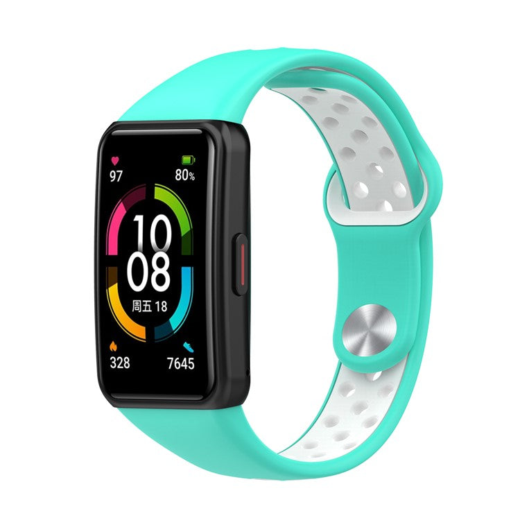 Dual Color Silicone Watch Band Wrist Strap for Huawei Band 6/Honor Band 6 - Cyan/White