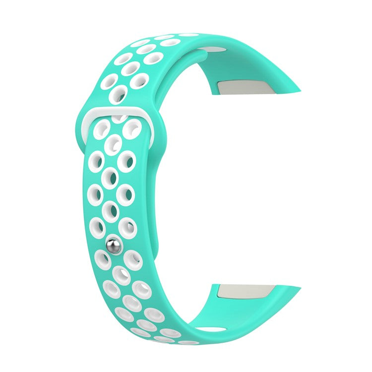 Dual Color Silicone Watch Band Wrist Strap for Huawei Band 6/Honor Band 6 - Cyan/White