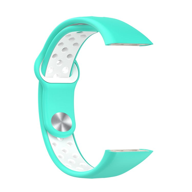 Dual Color Silicone Watch Band Wrist Strap for Huawei Band 6/Honor Band 6 - Cyan/White