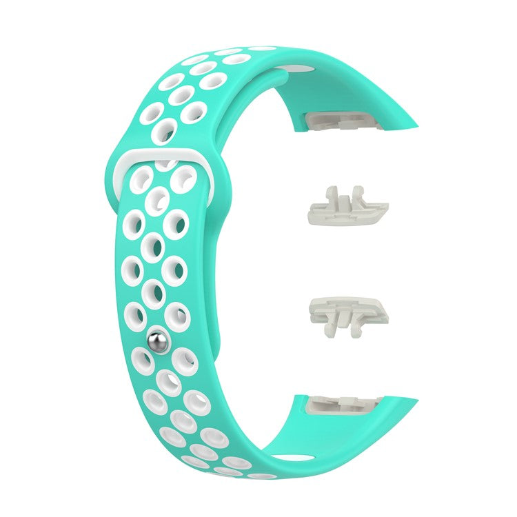 Dual Color Silicone Watch Band Wrist Strap for Huawei Band 6/Honor Band 6 - Cyan/White