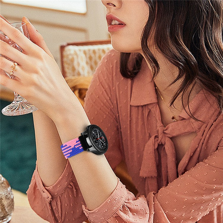 Easy Adjustable Elastic Nylon Watch Band Replacement Watch Strap 20mm for Samsung Galaxy Watch 42mm - Blue/Pink