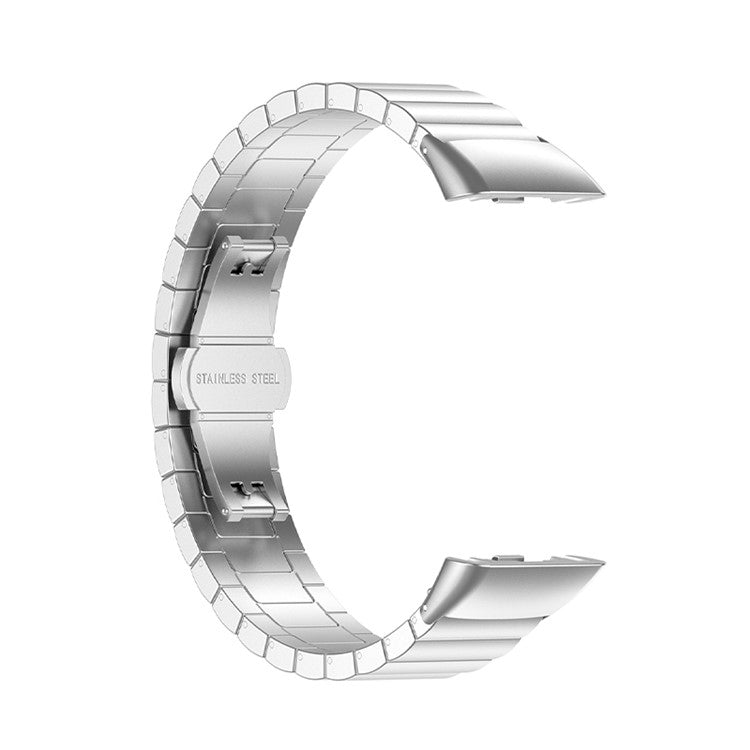 One Bead Stainless Steel Watch Band Replacement Wrist Strap for Huawei Band 6/Honor Band 6 - Silver
