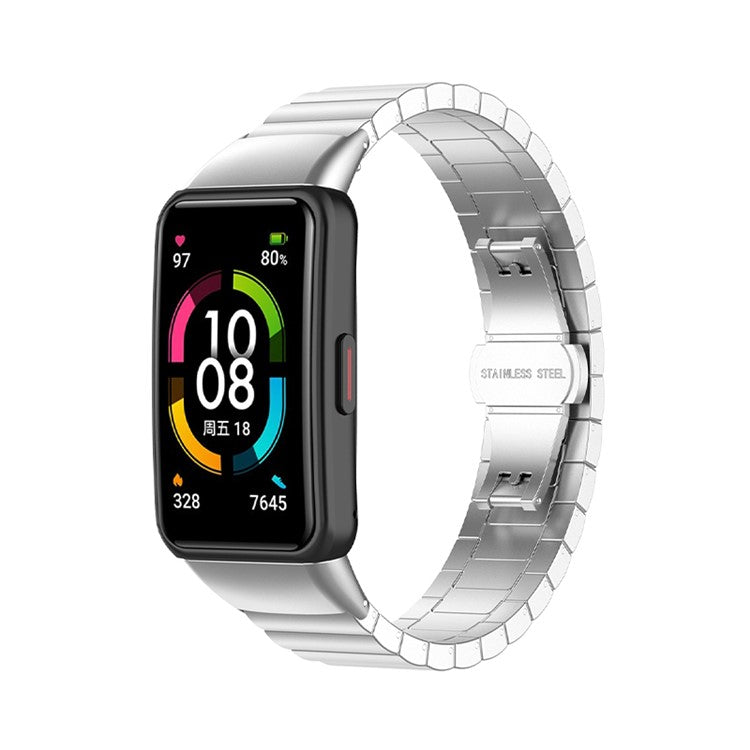 One Bead Stainless Steel Watch Band Replacement Wrist Strap for Huawei Band 6/Honor Band 6 - Silver
