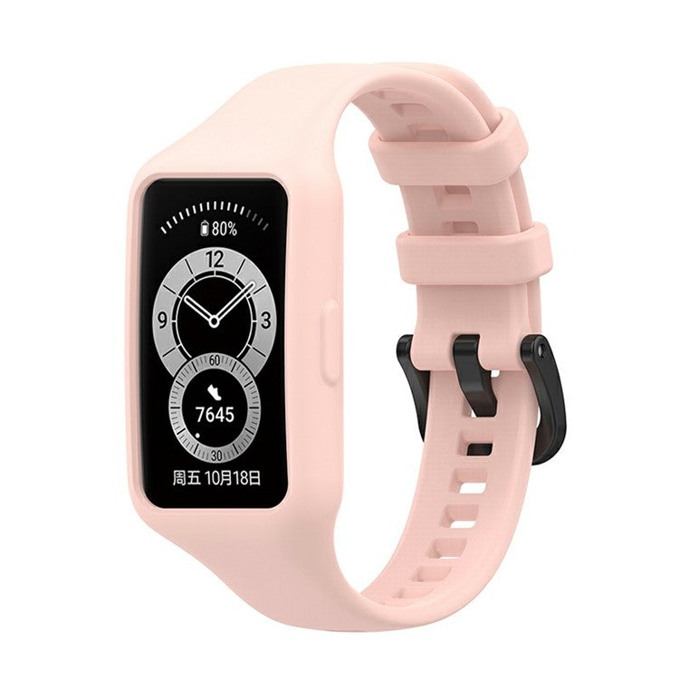 Integrated Soft Silicone Watchband Bracelet Wrist Strap Replacement for Huawei Band 6/Band 7/Honor Band 6 - Light Pink