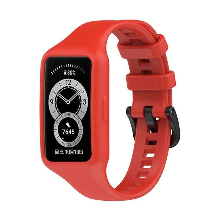 Integrated Soft Silicone Watchband Bracelet Wrist Strap Replacement for Huawei Band 6/Band 7/Honor Band 6 - Red