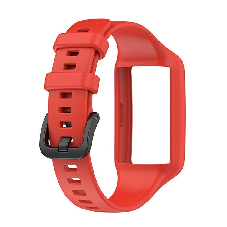 Integrated Soft Silicone Watchband Bracelet Wrist Strap Replacement for Huawei Band 6/Band 7/Honor Band 6 - Red