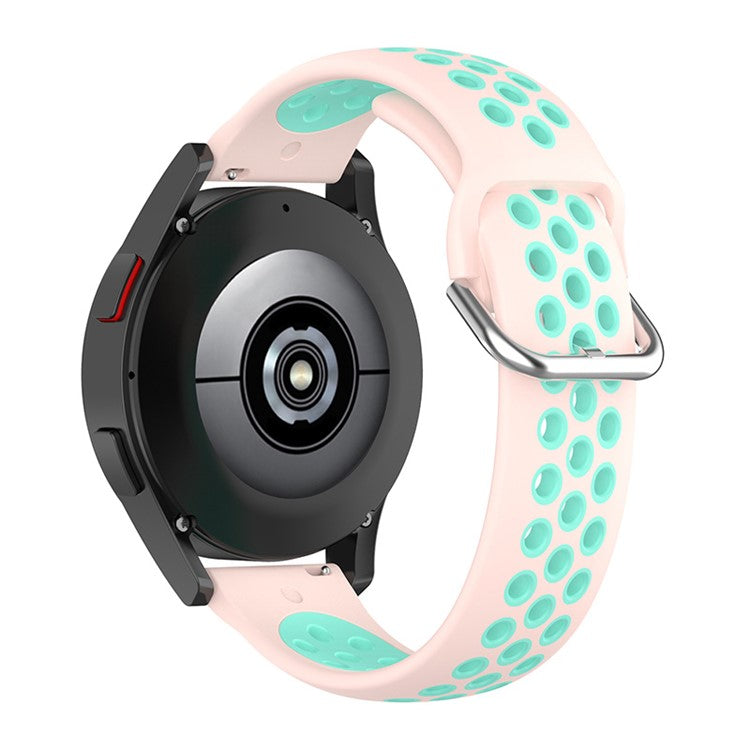 20mm Dual Color Silicone Watchband Strap for Samsung Galaxy Watch6 40mm 44mm / Watch6 Classic 43mm 47mm / Watch 5 40mm 44mm / 5 Pro 45mm / Watch4 40mm 44mm - Light Pink / Teal
