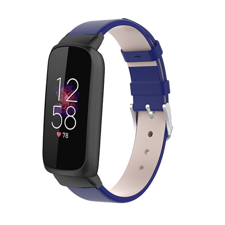 Genuine Leather Replacement Watch Band Adjustable Wrist Strap for Fitbit Luxe - Blue