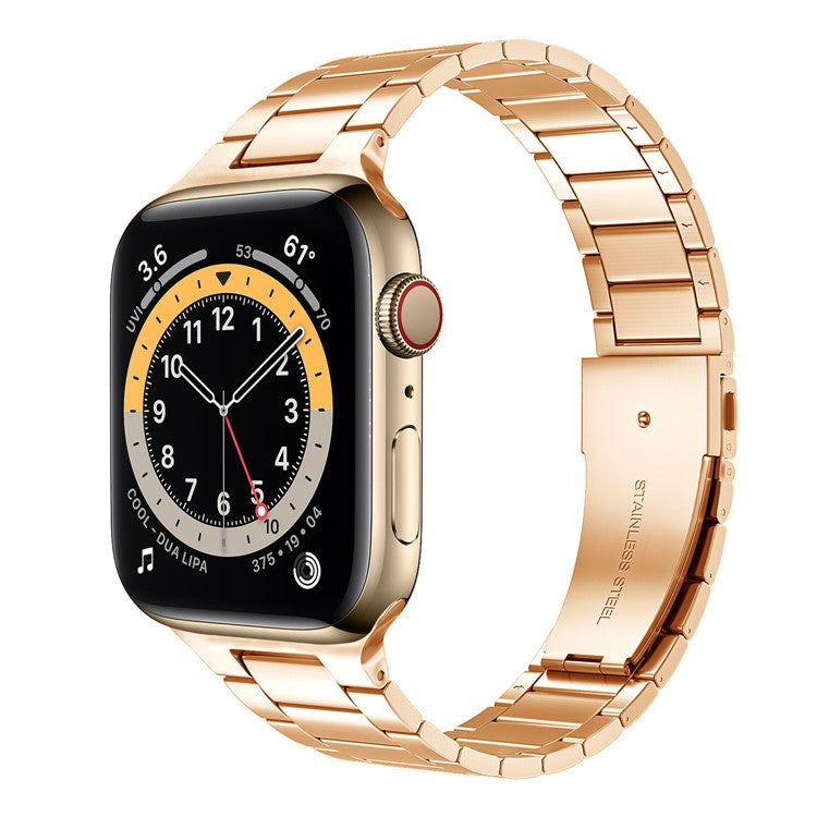 Ultrathin Stainless Steel Watch Band Strap for Apple Watch Series 10 46mm / Ultra 2 Ultra 49mm / 9 8 7 45mm / SE (2023) SE (2022) SE 6 5 4 44mm / 3 2 1 42mm - Rose Gold