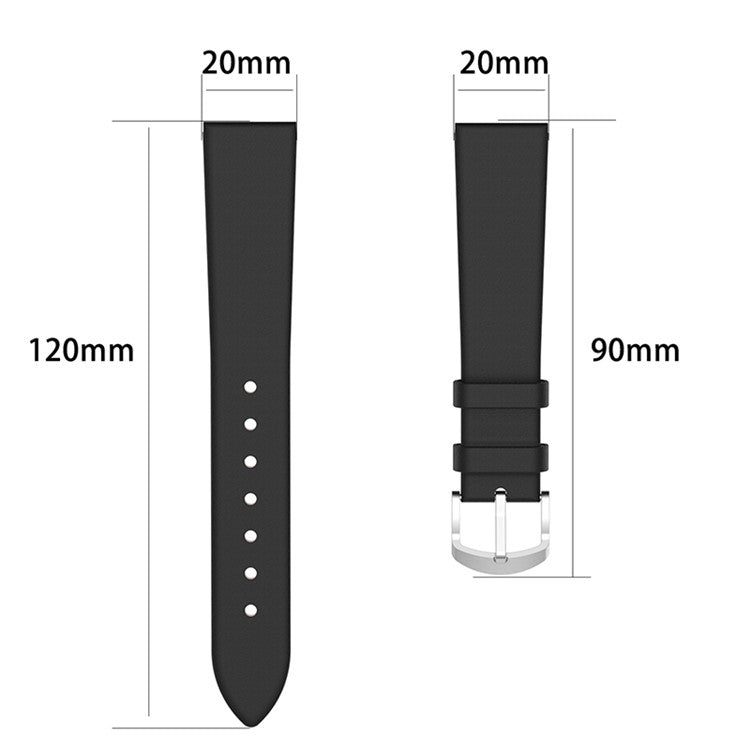 20mm Genuine Leather Smart Watch Band for Samsung Galaxy Watch6 40mm 44mm / Watch6 Classic 43mm 47mm / Watch 5 40mm 44mm / 5 Pro 45mm / Watch4 40mm 44mm - Black
