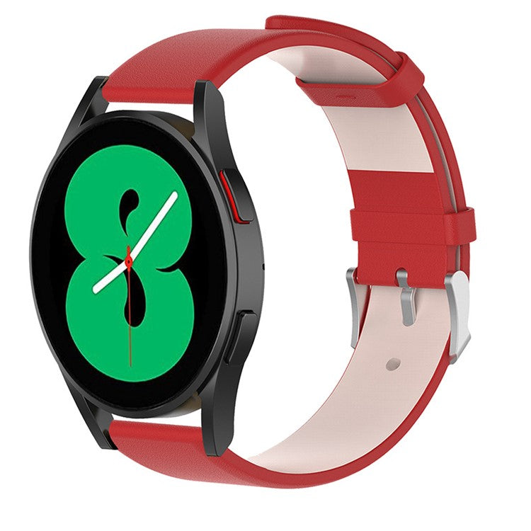 20mm Genuine Leather Smart Watch Band for Samsung Galaxy Watch6 40mm 44mm / Watch6 Classic 43mm 47mm / Watch 5 40mm 44mm / 5 Pro 45mm / Watch4 40mm 44mm - Red