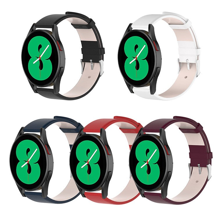 20mm Genuine Leather Smart Watch Band for Samsung Galaxy Watch6 40mm 44mm / Watch6 Classic 43mm 47mm / Watch 5 40mm 44mm / 5 Pro 45mm / Watch4 40mm 44mm - Red