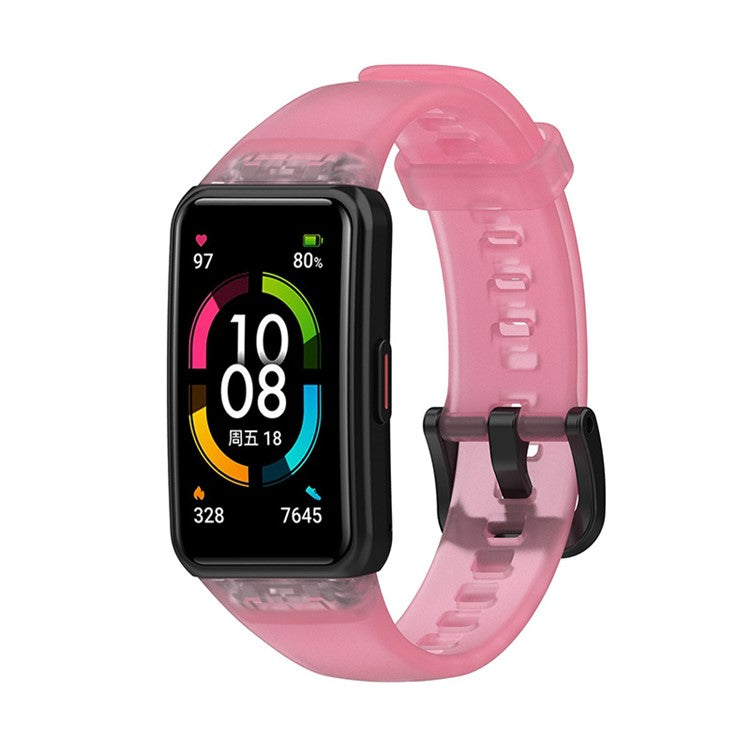 Transparent Waterproof TPU Replacement Strap Watch Bands for Huawei Band 6 / Honor Band 6 - Transparent Pink