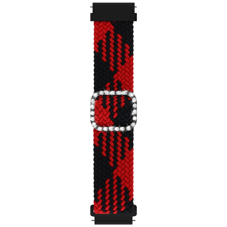 Nylon Braided Rhinestone Buckle Adjustable Watch Band Wrist Strap 20mm for Samsung Galaxy Watch Active/Galaxy Watch 42mm/Gear Sport - Red between Black