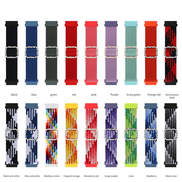 Nylon Braided Rhinestone Buckle Adjustable Watch Band Wrist Strap 20mm for Samsung Galaxy Watch Active/Galaxy Watch 42mm/Gear Sport - Red between Black