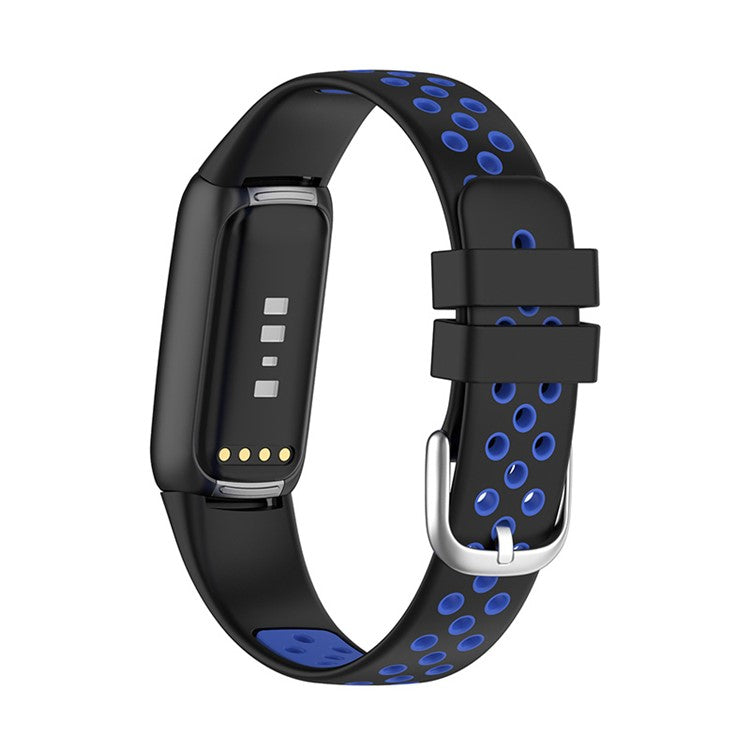15.4mm Bi-color Silicone Replacement Wristband Breathable Soft Adjustable Waterproof Strap for Fitbit Luxe / Special Edition - Black/Blue