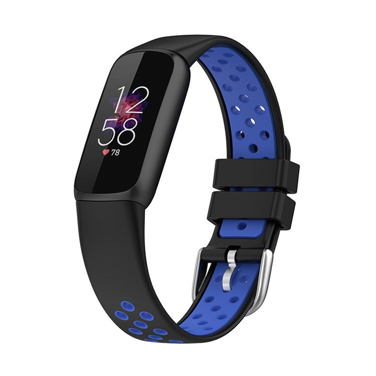 15.4mm Bi-color Silicone Replacement Wristband Breathable Soft Adjustable Waterproof Strap for Fitbit Luxe / Special Edition - Black/Blue
