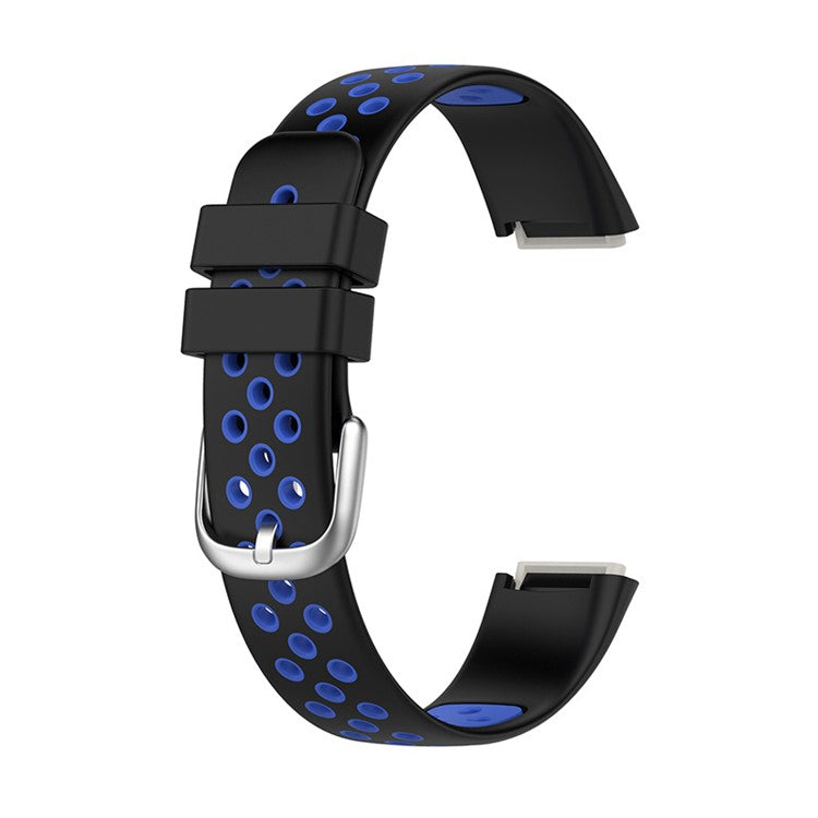 15.4mm Bi-color Silicone Replacement Wristband Breathable Soft Adjustable Waterproof Strap for Fitbit Luxe / Special Edition - Black/Blue