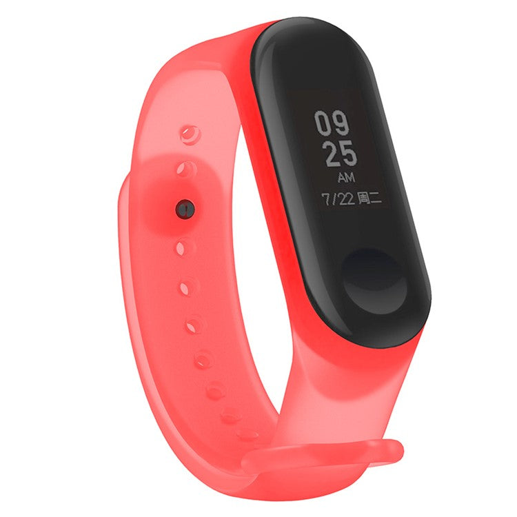 Translucent Silicone Smart Watch Strap Replacement Watchband for Xiaomi Mi Band 3/4 - Transparent Red