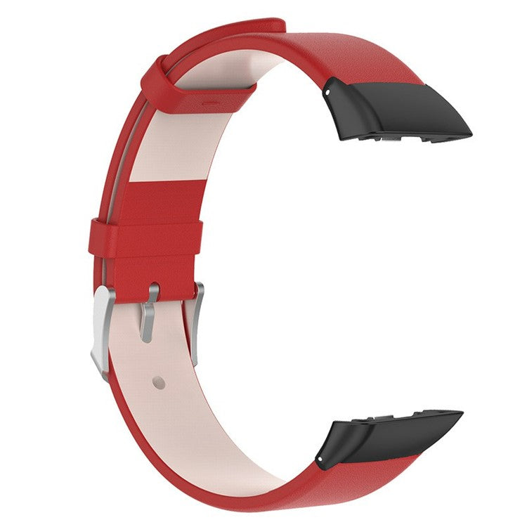 Top Layer Genuine Leather Quick Release Watch Band Strap Replacement for Huawei Band 6/Honor Band 6 - Red