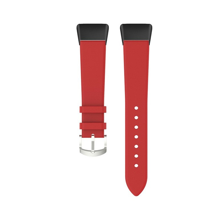 Top Layer Genuine Leather Quick Release Watch Band Strap Replacement for Huawei Band 6/Honor Band 6 - Red
