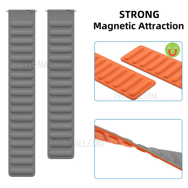 22mm Universal Flexible Silicone Magnetic Absorption Watchband Strap Replacement for Samsung Galaxy Watch3 41mm/Watch 46mm - Grey/Orange