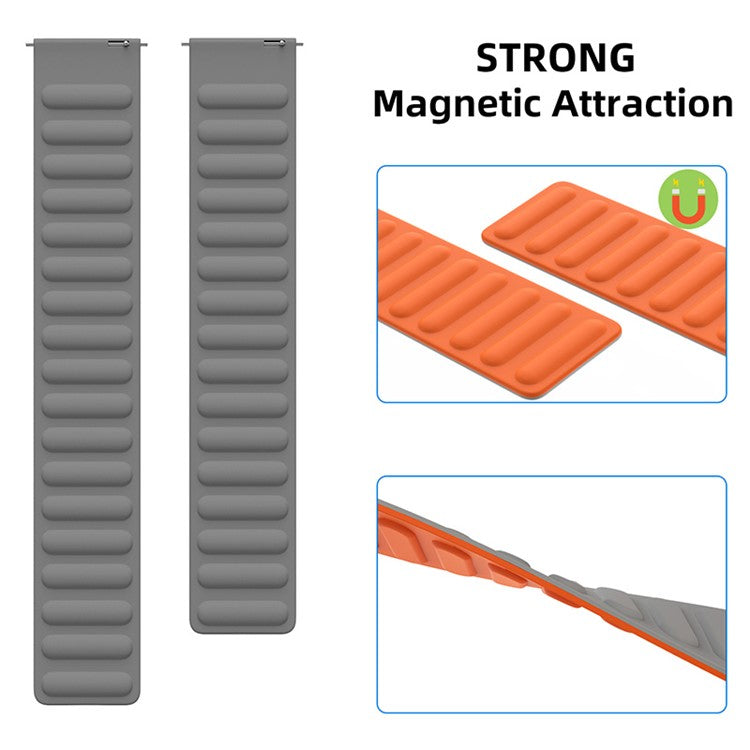 20mm Universal Magnetic Absorption Silicone Watchband Strap Replacement for Samsung Galaxy Watch4 Classic 46mm 42mm/Watch4 44mm 40mm/Gear Sport - Grey/Orange