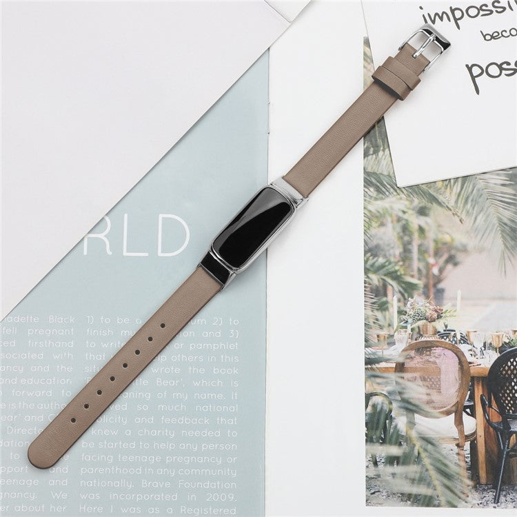 Genuine Leather Watch Strap Adjustable Watchband Replacement, Size L (14.3+9.4cm) for Fitbit Luxe - Grey