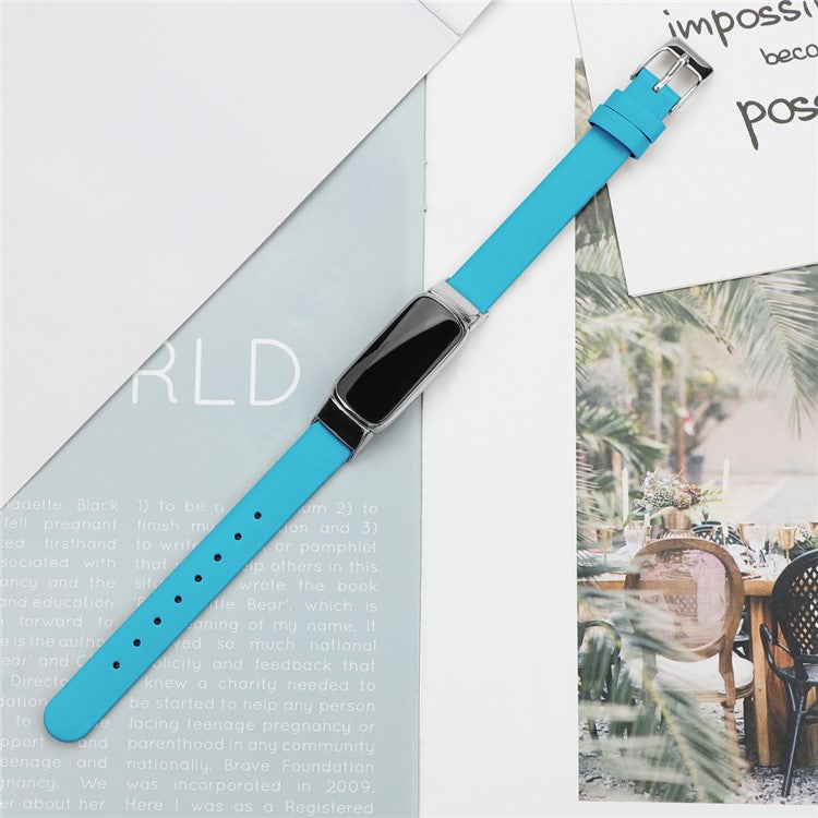 Genuine Leather Adjustable Smart Watch Band Strap, Size S (10.7+9.4cm) for Fitbit Luxe - Blue