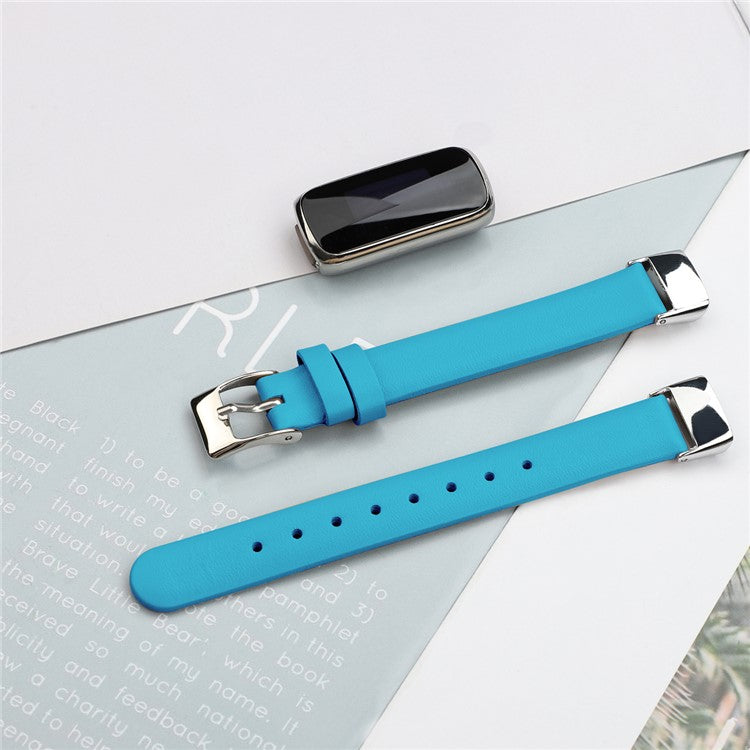 Genuine Leather Adjustable Smart Watch Band Strap, Size S (10.7+9.4cm) for Fitbit Luxe - Blue