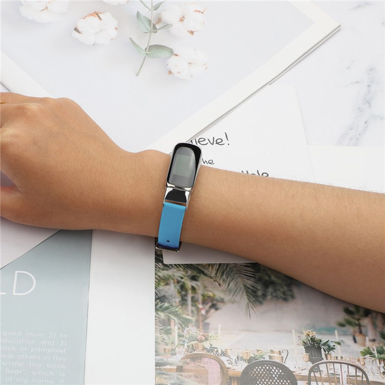 Genuine Leather Adjustable Smart Watch Band Strap, Size S (10.7+9.4cm) for Fitbit Luxe - Blue