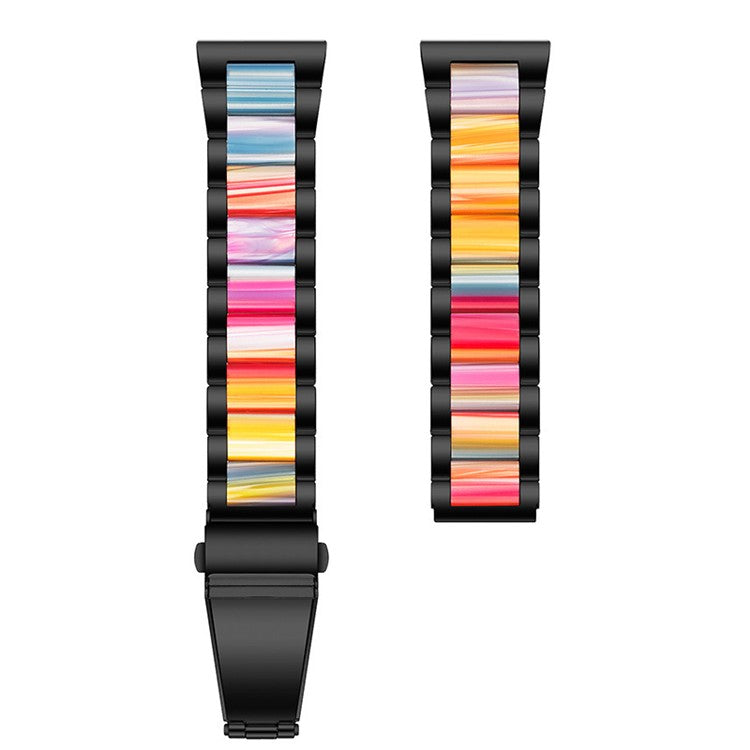 22mm Three Beads Wristband Strap Stainless Steel Fashion Sleek Resin Bracelet for Huawei Watch 3 / 3 Pro / Samsung Galaxy Watch 3 45mm / 46mm / Garmin Venu 2 - Black/Rainbow