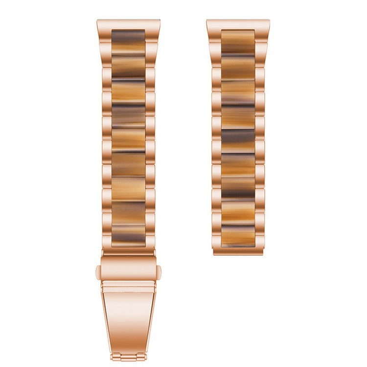 22mm Three Beads Wristband Strap Stainless Steel Fashion Sleek Resin Bracelet for Huawei Watch 3 / 3 Pro / Samsung Galaxy Watch 3 45mm / 46mm / Garmin Venu 2 - Rose Gold/Honey