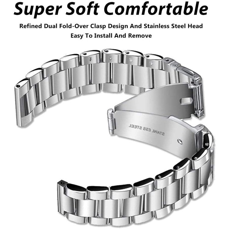 JLT 20mm Three Beads Stainless Steel Watch Band Flat Buckles for Samsung Galaxy Watch6 40mm 44mm / Watch6 Classic 43mm 47mm / Watch 5 40mm 44mm / 5 Pro 45mm / Watch4 40mm 44mm - Silver