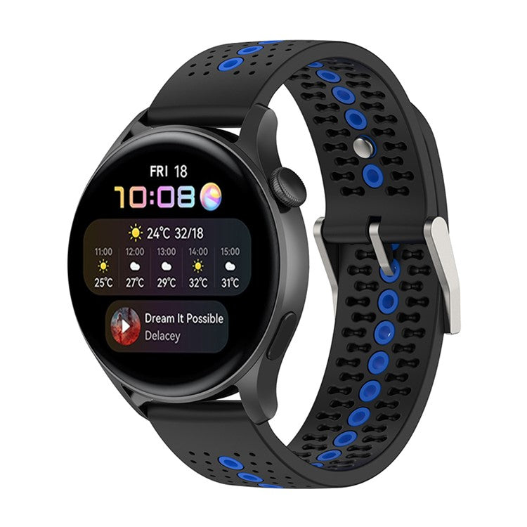 22mm Dual Color Silicone Watch Bands Adjustable Replacement Straps for Huawei Watch GT Runner / Huawei Watch GT 3 46mm / Watch 3 / GT2 Pro / Samsung Galaxy Watch3 45mm / Watch 42mm - Black/Blue