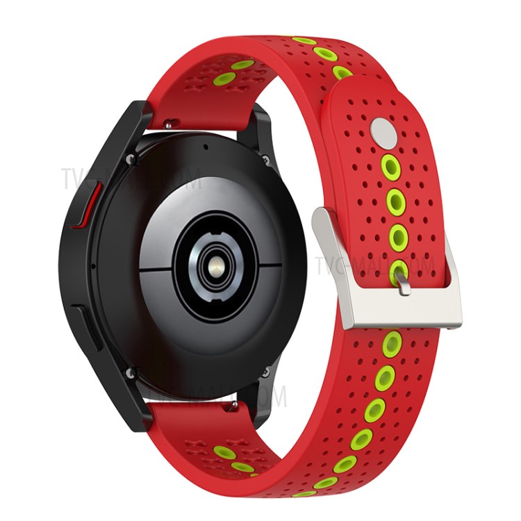 20mm Dual Color Sports Silicone Watch Bands Adjustable Straps for Samsung Galaxy Watch6 40mm 44mm / Watch6 Classic 43mm 47mm / Watch 5 40mm 44mm / 5 Pro 45mm / Watch4 40mm 44mm - Red / Green