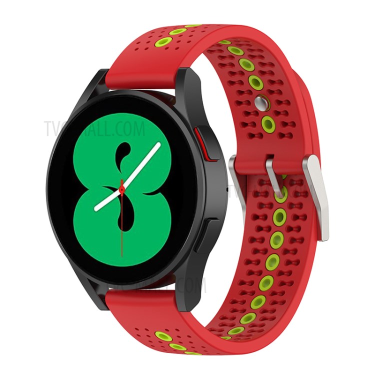 20mm Dual Color Sports Silicone Watch Bands Adjustable Straps for Samsung Galaxy Watch6 40mm 44mm / Watch6 Classic 43mm 47mm / Watch 5 40mm 44mm / 5 Pro 45mm / Watch4 40mm 44mm - Red / Green