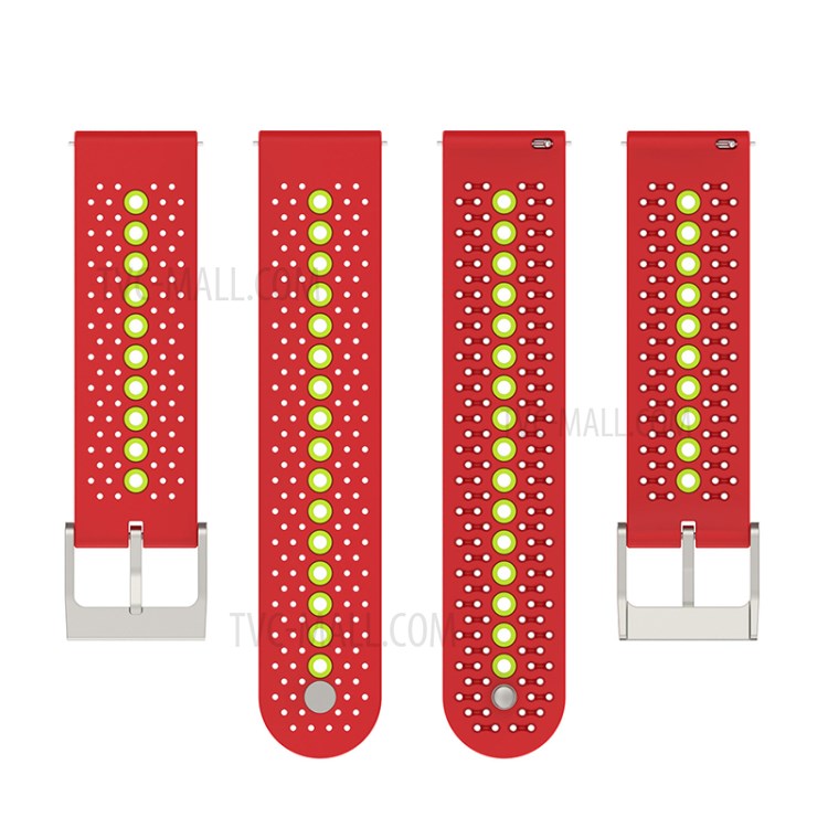 20mm Dual Color Sports Silicone Watch Bands Adjustable Straps for Samsung Galaxy Watch6 40mm 44mm / Watch6 Classic 43mm 47mm / Watch 5 40mm 44mm / 5 Pro 45mm / Watch4 40mm 44mm - Red / Green