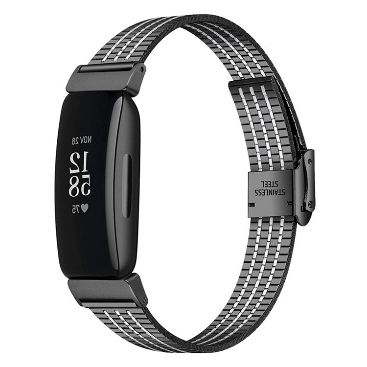 Seven Beads Solid Stainless Steel Watch Band Metal Wristband for Fitbit Inspire 2 - Black