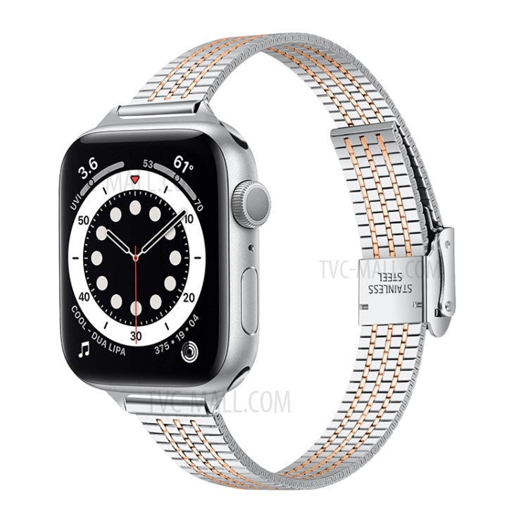 14mm Seven Beads Stainless Steel Watch Band Replacement Strap with Durable Clasp for Apple Watch Series 8 41mm / Series 7 41mm / SE 44mm / SE (2022) 44mm /  6 / 5 / 4 40mm / Series 3 / 2 / 1 38mm - Silver / Rose Gold