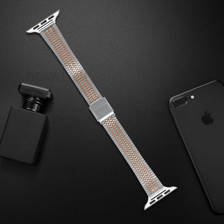 14mm Seven Beads Stainless Steel Watch Band Replacement Strap with Durable Clasp for Apple Watch Series 8 41mm / Series 7 41mm / SE 44mm / SE (2022) 44mm /  6 / 5 / 4 40mm / Series 3 / 2 / 1 38mm - Silver / Rose Gold