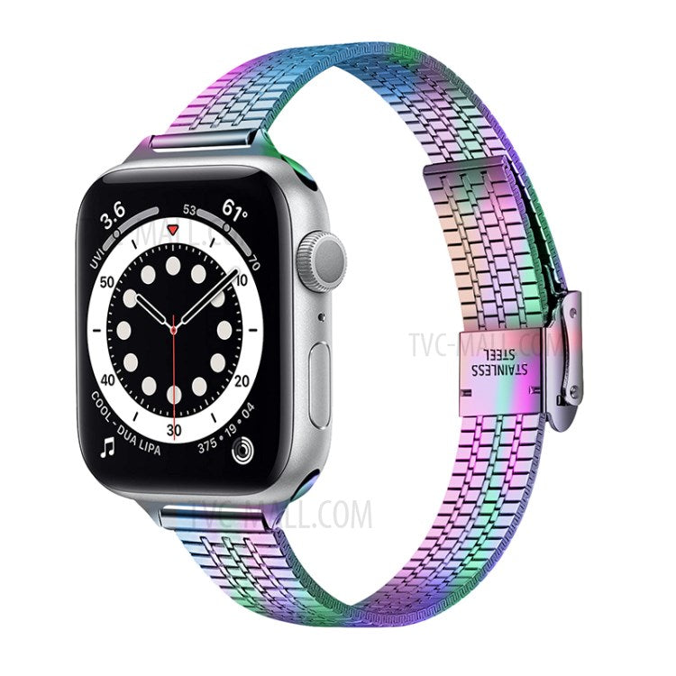 14mm Seven Beads Stainless Steel Watch Band Replacement Strap with Durable Clasp for Apple Watch Series 8 41mm / Series 7 41mm / SE 44mm / SE (2022) 44mm / 6 / 5 / 4 40mm / Series 3 / 2 / 1 38mm - Colorful