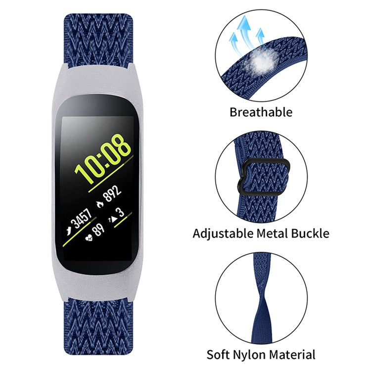 Adjustable Elastic Wrist Band Soft Stretch Braided Nylon Loop Bracelet Strap Replacement for Samsung Galaxy Fit-e R375 - Midnight Blue